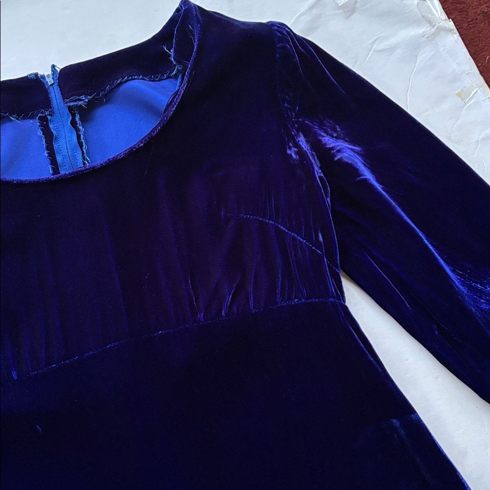 Vintage 70’s Milkmaid Velvet Goth Blue Peasant Gunne Sax 80’s Maxi Dress Gown M - Picture 15 of 17